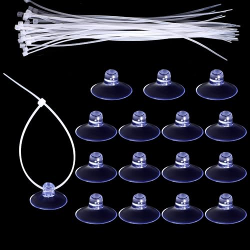 Aquarium Suction Cups, 15 Pcs Small Mini Suction Cups with 30 Pcs Zip Ties for Fish Tank Plants Holder Binding Moss Shrimp Nest Landscape Fixation