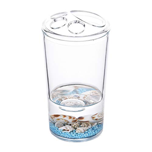 Locco Decor 4 Piece Acrylic Liquid 3D Floating Motion Bathroom Vanity Accessory Set Oceam Theme Sea Shell Conch Toothbrush Holder, Tumbler, Soap Dispenser, Soap Dish - size: 4-piece, style: Conch
