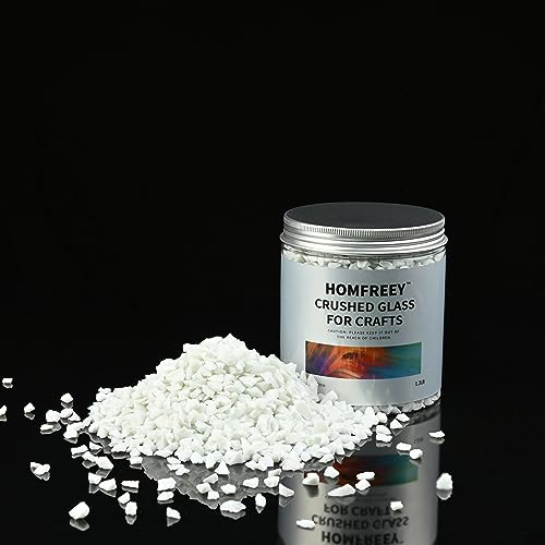 White Broken Glass Pieces for Resin Art.3-6mm Broken Glass Pieces Decor Filler,Crushed Glass for Vase Pool/Candle Tray/Fish Tank/Garden Decoration (1.2pound/Jar) - color: White