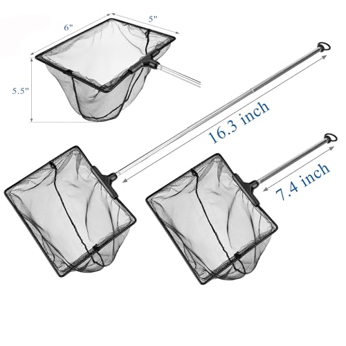 Lpraer Aquarium Fish Net with Extendable Stainless Steel Long Handle Fine Mesh Net for Fish Tank - size: SML 3PACK