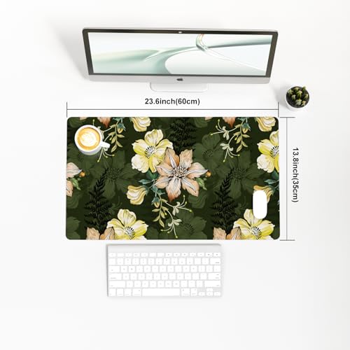 Colorful Star Large Mouse Pad, PU Leather Waterproof Desk Mat, Computer Gaming Mouse Pad, XXL Table Mousepad Non Slip Full Desk Pad for School Office Home 23.6" x 13.8" - Vintage Bold Flowers - color: Vintage Bold Flowers, size: 23.6L x 13.8W inches