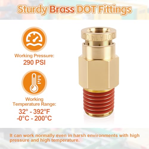 6PCS DOT Quick Push to Connect Brass Air Brake Fitting, Kalolary Brass Straight DOT Line Fittings 1/4"OD×1/8"NPT Thread Air Brake Line Fittings, Air Suspension Kit, Air Hose Repair Kit - size: Straight 1/4"OD ×1/8"NPT
