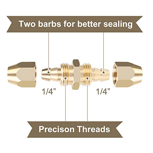 4PCS Solid Brass Reusable Fittings For 1/4-Inch ID PU Polyurethane Hose, Air Hose Splicer End Repair Fittings