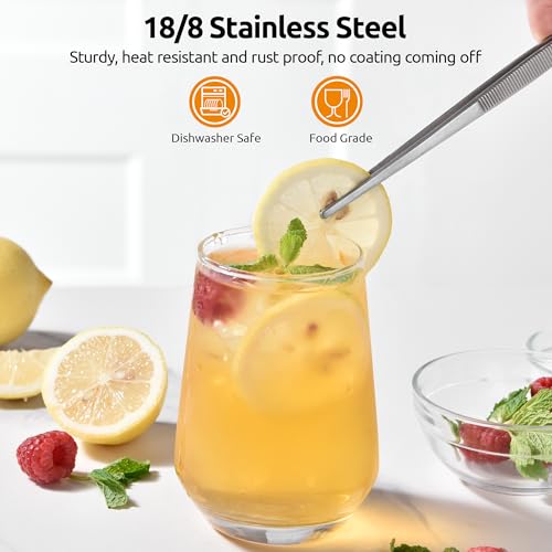 U-Taste 8" Kitchen Plating Tweezer Set: 18/8 Stainless Steel Food-Grade Metal Food Tong, Seamless-Welding, Flexible Pinching and Non-Slip for Serving, Decorating, Cooking, Baking (Round & Pointed Tip) - size: 8in (round+pointed tip)