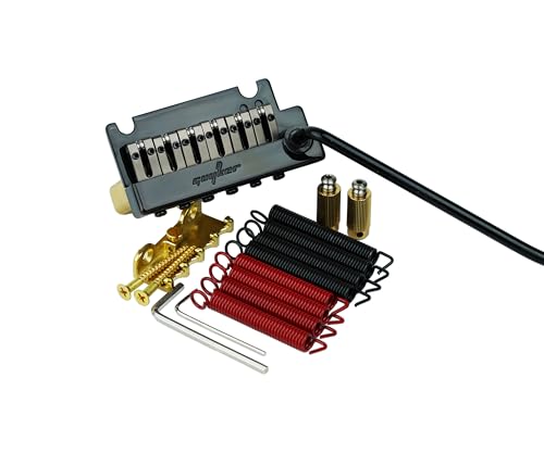 Guyker Guitar Tremolo Bridge String Spacing 10.8MM with Brass Roller Saddle and Brass Block & Bridge Stud, Spring and Claw, Pop-In Vibrato Bar, Complete Install Kit, GG1009-T Black - color: Black, Pro Roller Saddle 10.8mm