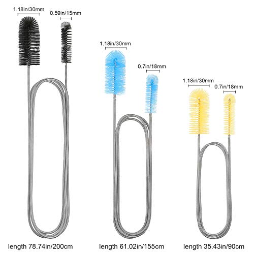 Patelai 3 Pieces Aquarium Filter Hose Brush Stainless Flexible Tube Cleaning Long Brush Double-Ended Bent Pipe Cleaner Steel Spring for Lab Fish Tank Aquarium, 3 Color(61.02 inches, 78.74 inches) - size: 61.02 inches, 78.74 inches