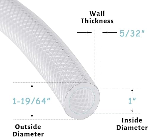 DAVCO 1" ID × 100 ft Heavy Duty Braided Clear Plastic Vinyl Tubing, Flexible High Pressure Reinforced PVC Vinyl Tube Hose, Non-toxic, BPA Free - size: 1"ID, style: 100 Feet