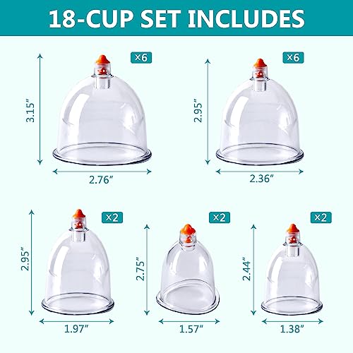 Cupping Therapy Set, 18 Pcs Cupping Set, Professional Cupping Kit for Massage Therapy, Portable Upgrade Cupping with Case, Pump Suction Cups for Cellulite Muscle Pain Relief Physical Therapy. - size: 18 CUPS