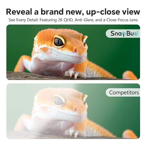 3MP 2K AI Reptile & Aquarium Camera with Angle Magnetic Mount, Close-Focus Lens for Fish Tank Terrarium Lizard Snake Pet, 2.4G&5GHz WiFi, 24/7 Recording, Anti-Glare & No Reflection