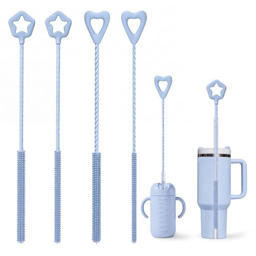 FreshNGo Silicone Straw Cleaner Brush, 4-Pcs Reusable Extra-Long Brush for Cleaning Metal & Glass Straws, Milkshake & Tumbler, 6mm+9mm (4, Blue) - color: Blue