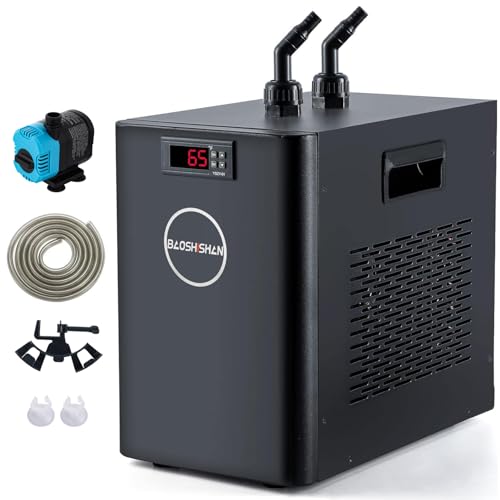 BAOSHISHAN 1/10 HP Aquarium Chiller 42 Gallon 160L Water Cooling System | Quiet Compressor Refrigeration, Includes Pump and Tubing, 110V, Ideal for Hydroponics, Axolotl and Reef Tanks - size: 160L