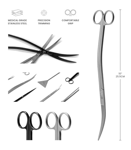 UNS Aquascaping Tools - Stainless Steel, Rust Resistant, Freshwater Planted Tank, Saltwater Reef Aquarium Maintenance Accessory - Trimming Stems & Carpets, Coral Cutting - Wave Scissors, Grey - color: Grey