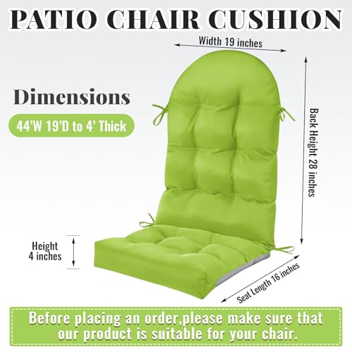 Geelin 2 Pcs Outdoor Patio Chair Cushion Thick High Back Adirondack Chair Cushion Tufted Weather & Fade Resistant Anti-Slip Outside Rocking Chairs Pads with Ties, 44 x 19 x 4 Inch (Fruit Green) - color: Fruit Green