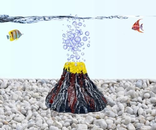 Aquarium Volcano Air Bubbler with Air Bubble Stone, Realistic Fish Tank Volcano Decor for Increase Oxygen, Cute Air Bubble Maker for Small Big Fish Tank Betta Aquarium Scenery (Red Volcano) - color: Red Volcano