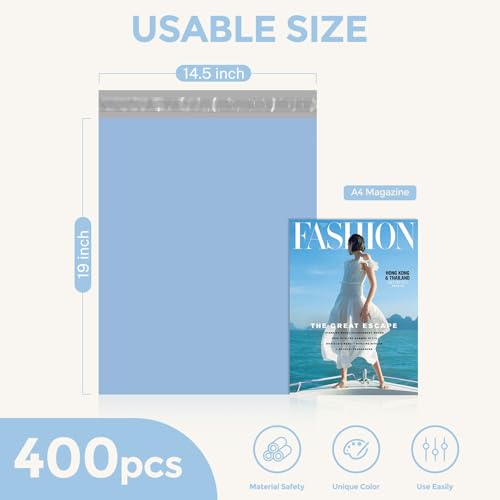 Metronic Poly Mailers 14.5x19 400pcs, Large Shipping Bags for Clothes Bulk, Self-Seal Mailers Poly Bags Shipping Envelopes for Small Business, Waterproof Packaging Mailing Bags, Light Blue - color: Light Blue, size: 14.5x19 400PC