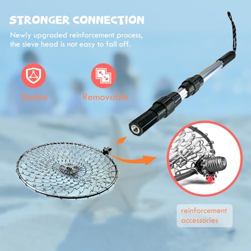 2PCS Sand Sifter for the Beach, Sand Scoop Adjustable Shell Sifting Shovels, Sea Shell Scooper with Long Handle, Sand Shovel Sifter Shark Tooth Sifter for the Beach