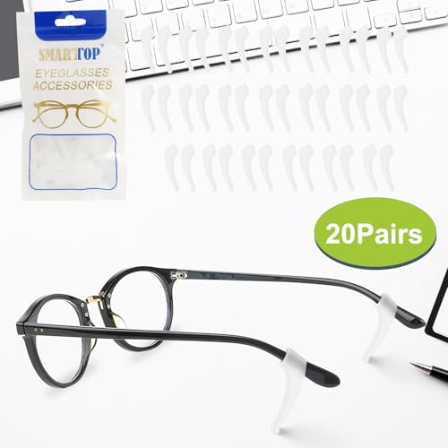 SMARTTOP 20 Pairs Anti-Slip Eyeglass Ear Grips Hook, Comfortable Silicone Elastic Eyeglasses Temple Tips Sleeve Retainer, Prevent Eyewear Sunglasses Spectacles Glasses Slipping (Clear) - color: Clear