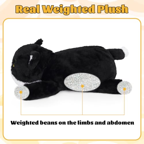 Weighted Cat Stuffed Animal,Cute Black and White Tuxedo Cat Plush Soft Weighted Plushies, Cuddleable Sensory Comfort Pillow for Kids Boys Girls Christmas Birthday Gift，17in 1.6lbs - color: Black and White, size: ['17 inches (45 cm)']
