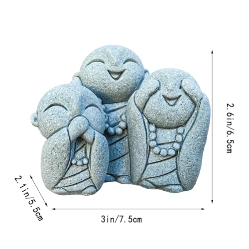 livelyfish Japanese Buddha Bosatsu Feng Shui Praying Monk Statue Sandstone Happy/Smiling Miniature Figurine Ornament for Fish Tank Aquarium Home Garden Decoration (E) - size: E