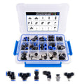50PCS Air Line Fitting Kits, NPT Thread Push To Connect Fittings, Nylon Tubing 1/4, 3/8, 1/8, 1/2" Quick Connect, Air Line Fittings assortment kit for Automotive Car or Industry Air System - size: 50PCS PBT Plastic & Copper