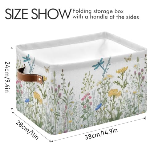 Colorful Herbs And Flowers Storage Baskets,Decorative Collapsible Rectangular Canvas Fabric Storage Bin for Home - color: Colorful Herbs And Flowers, size: 1 PCS