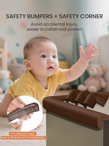 Baby Proof Edge Corner Protector, 16.4FT 0.47''Th L-Shape Furniture Corner & Edge Safety Bumper with 10 Corners, Pre-Taped, Soft NBR Rubber Foam Desk Edge Cushion Wall Corner Protector (Coffee) - color: Dark Brown, size: 0.47''Th (16.4ft)