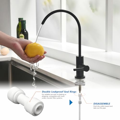 WEWE Matte Black Drinking Water Faucet Non Air Gap Stainless Steel Filtered Faucet for Kitchen Sink Reverse Osmosis System - color: Matte Black, style: Rustic