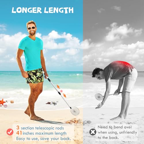 2PCS Sand Sifter for the Beach, Sand Scoop Adjustable Shell Sifting Shovels, Sea Shell Scooper with Long Handle, Sand Shovel Sifter Shark Tooth Sifter for the Beach