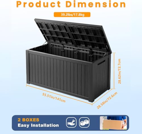 TARKARI 200 Gallon Outdoor Storage Box Waterproof, Resin Deck Boxes with Lockable Lid & UV-Resistant for Patio, Pool, Garden Furniture Cushions & Accessories, Black - color: Black, size: 200 GAL