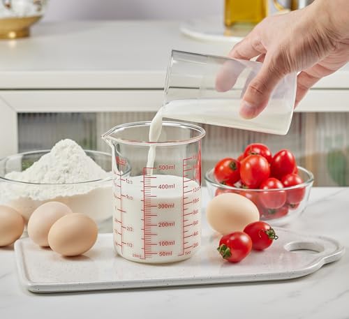 High Borosilicate Glass Measuring Cup-V-Shaped Spout，Glass Measuring Beaker for Kitchen or Restaurant, Easy to Read, 500 ML (16 Oz, 2 Cup) - size: 2Cup,500ML