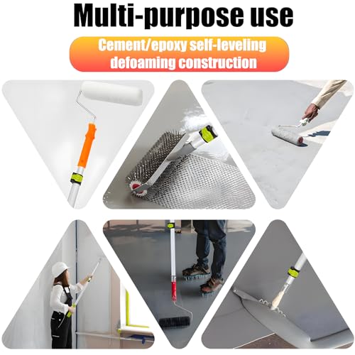 Self Leveling Cement Tool Kit,Epoxy Flooring Tool Kit,Self-Leveling Rake,Spike Shoes for Epoxy Flooring,Floor Leveling Tools,Spike Roller for Self-Leveling,23.62~55.12 inch Telescopic Pole