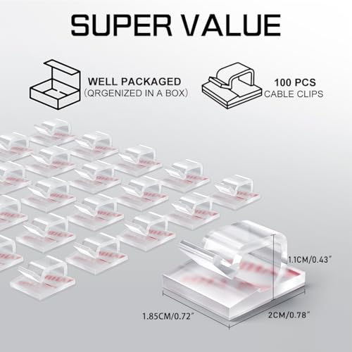 100PCS Cable Clips, Adhesive Wire Clips Strong Cord Clips Wire Holders, Cable Management Clips for Desk, Wall, Car, TV, Ethernet Cable (Clear, Medium) - color: Clear, size: Medium