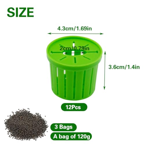 12 PCS Aquarium Plant Weights with Substrate, Anti-Floating Plastic Aquatic Plant Holder Baskets, Plant Fixed Ring Set for Fish Tank Landscaping Decoration, 1.65 x 1.47 Inch