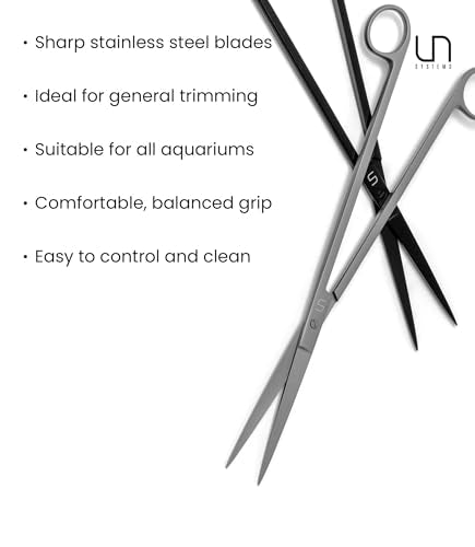 UNS Aquascaping Tools - Stainless Steel, Rust Resistant, Freshwater Planted Tank, Saltwater Reef Aquarium Maintenance Accessory - Trimming Stems & Carpets, Coral Cutting - Straight Scissors, Black - color: Black