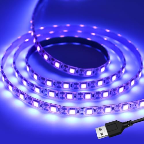 iNextStation USB UV Black LED Light Strip, 2M/6.6ft 5V SMD5050 LEDs 395nm-405nm Waterproof LED Blacklight Strip for Fluorescent - color: UV waterproof, size: With USB/6.6FT