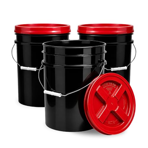 ePackageSupply 5 Gallon Bucket - Food Grade Bucket with Airtight Gamma Seal Screw-On Lid, BPA-Free, Heavy-Duty 90 Mil HDPE Plastic, Bulk Storage, Durable Container, Made in USA, Black/Red, 3 Packs - color: Black/Red, size: 3 Packs
