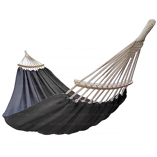 GOCAN Double Hammock 2 Person Extra Large 220x150cm Total Length 330cm Load 500lb Canvas Cotton Hammock for Patio Porch Garden Backyard Lounging Outdoor and Indoor with Removable Spreader bar - color: Dim Grey