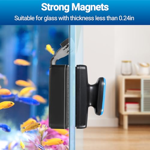 Aquarium Magnet Glass Cleaner, Magnetic Fish Tank Cleaner with Algae Scraper, Double Sided Cleaning Scrubber Brush with Handle, Titanium Blade, Self-Floating, Fit Max 1/4" Thick Glass, Medium - size: Small