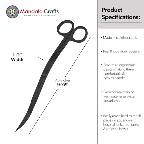 Mandala Crafts Extra Long Black Stainless Steel Curved Aquarium Scissors for Trimming Aquatic Plants – Wave Aquascape Scissors for Fish Tanks, Hospital Tanks, Goldfish Bowls, Aquariums, and Terrariums - color: Black Wave Scissors, size: 10 Inches