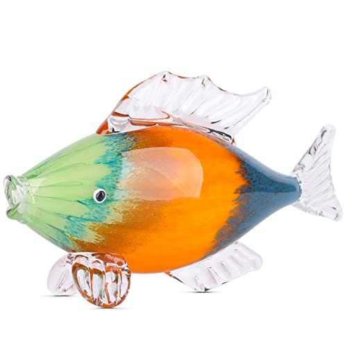 LCCCK Large Glass Fish Statue, Hand Blown Glass Sea Life Figurines, Coastal Decor for Home,Tropical Fish Ornaments Collectible Figurines, Coffee Table, Shelf, Office, Bathroom Decoration Nautical Art - color: E/2