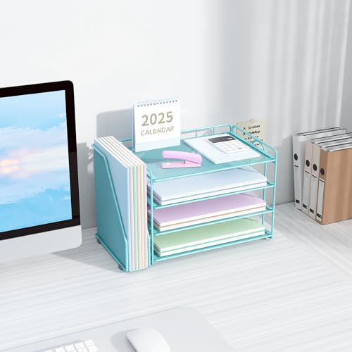 Spacrea Desk Organizers and Accessories, Paper Organizer for Desk with File organizer, Desk Accessories & Workspace Organizers for Office Supplies (Blue) - color: Blue