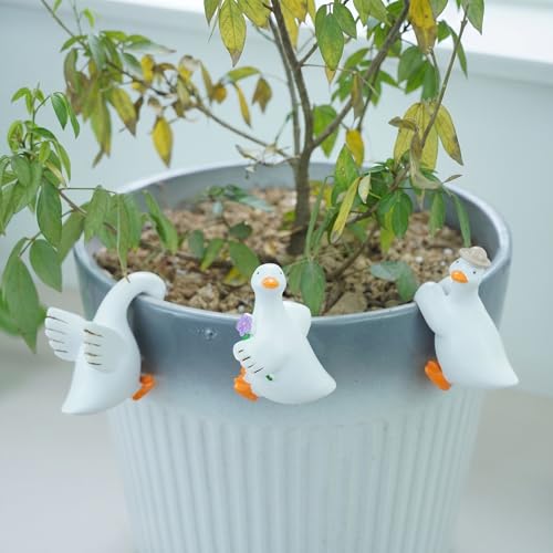 3PCS Goose Statue Duck Figurine Plant Pot Hanger Hugger, Resin Cute Goose Duck Ornament Garden Decor for Yard Lawn, Creative Gift for Plant Parents (3 Unique Styles) - style: Goose3