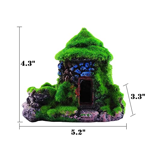 M2cbridge Aquarium Decorations Fish Hideout House Betta Cave with Green Lifelike Moss (Style 1) - style: Style 1