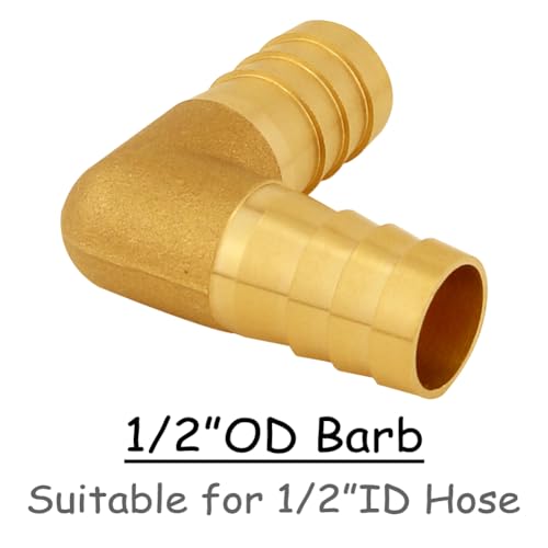 Uenede 2PCS Solid Brass 1/2"OD Barb Elbow Fittings 2-Way 90 Degree L Right Angle Barbed Fitting for Water/Oil/Gas - size: 1/2" Barb, style: Elbow (2 Way)