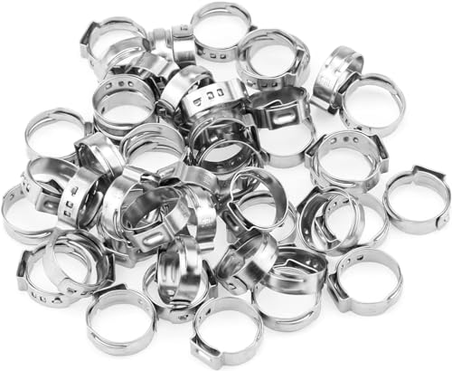 50Pcs 15mm-17.5mm （1/2"）Single Ear Hose Clamp Hose Crimp Clamps Ear Crimp Rings Ear Stepless Hose Clamp Pinch Clamps for Hose Pipe Clamp Tools (1/2inch) - size: 1/2inch