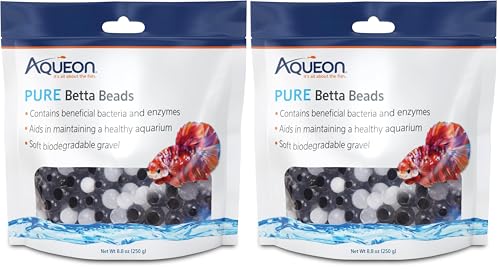 Aqueon Pure Betta Beads, Water Care for Unfiltered Aquariums, Maintains Clear Water and Helps Breakdown Organic Sludge, Black & White (Pack of 2) - color: Black & White, size: One Pouch (Pack of 2)