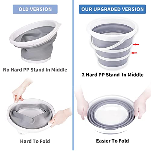 Collapsible Bucket 10L 2.6 Gallon Cleaning Bucket Mop Bucket Folding Foldable Portable Small Plastic Water Supplies for Outdoor Garden Camping Fishing Car Wash Space Saving - color: Gray