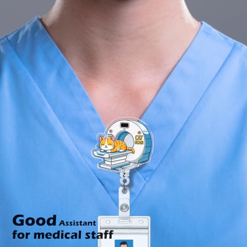 Cat Scan Badge Reel, Funny Radiology Badge Holder Retractable ID Clip for Nurses X-Ray Pediatric Emergency ER ED RT(R) CT Radiologists Orthopedics Nursing Student Veterinary - color: Cat Scan