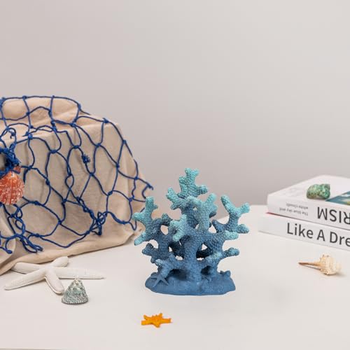 7.1" H Blue Coral Decor, Resin Coral Statue, Nautical Decorations for Home, Bedroom, Bathroom, Living Room, Beach/Coastal/Ocean Themed Cabinet Shelf Tabletop Decor - color: Blue, size: 7.1"H