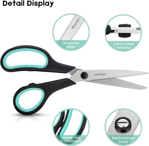 School Office Scissors Bulk, Set of 24-Pack, 8" All Purpose Sharp Scissors with Comfort-Grip Handles for High/Middle School Student Teacher, Office Home Sewing Fabric Supplies, for Right Left Handed - color: Red, Green, Blue, size: 24-Pack
